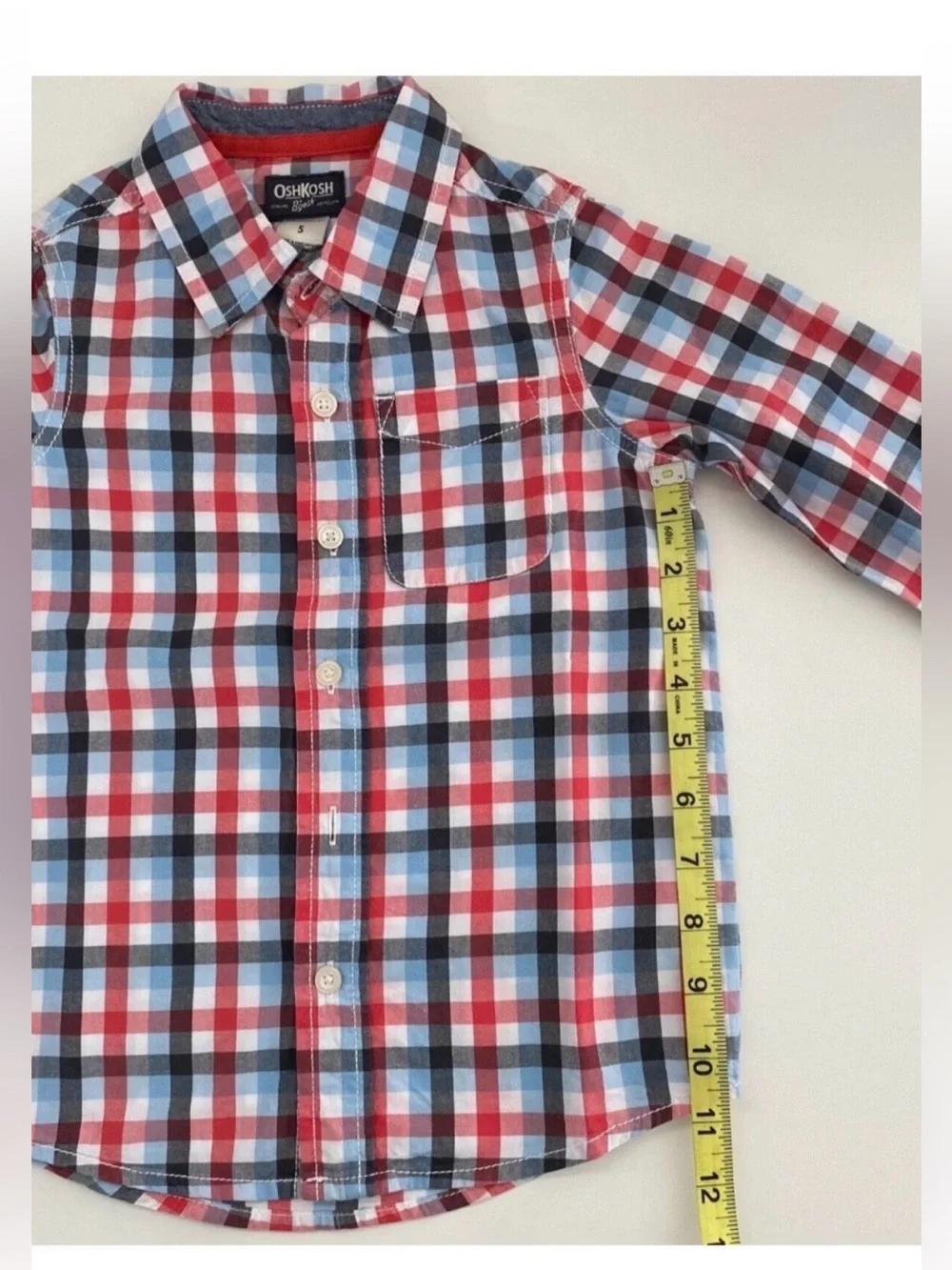 OshKosh B'gosh Red Blue White Plaid Button Down Shirt Long Sleeves Preppy Size 5